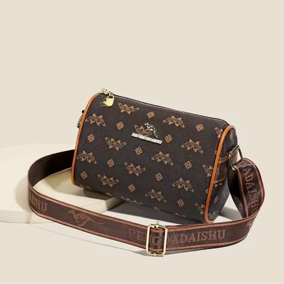 Handbags - NWT Brown Monogram Crossbody Bag with Faux Leather Trim